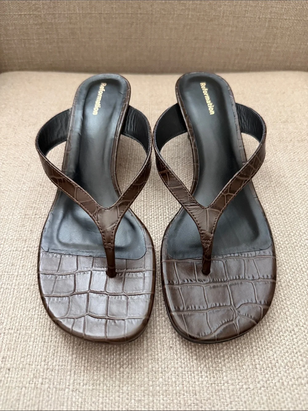 NEW! Reformation Sophie Brown Croc Heeled Sandal Size 6.5